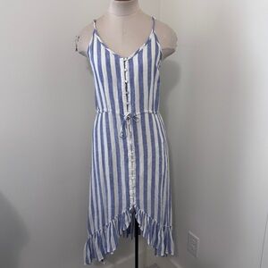 Rails Frida Small Linen Blend Midi Dress ~ Ciel Stripe Blue & White Beach
